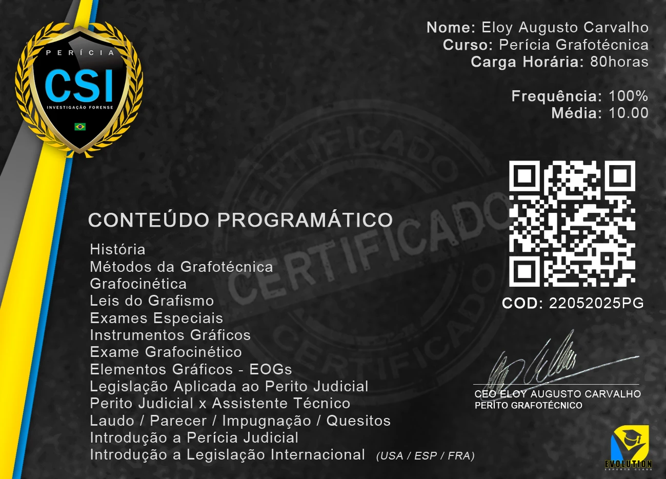 Certificado CSI Evolution - Verso
